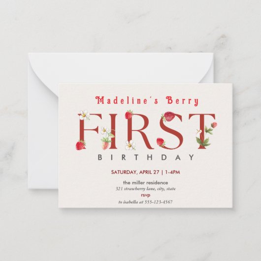 ストロベリー1st誕生日パーティーベリー最初 ノートカード (正面)