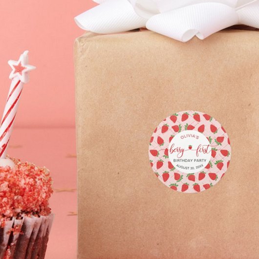 ストロベリー1st誕生日パーティーベリー最初 ラウンドシール