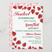 ストロベリー1st誕生日パーティーベリー最初 招待状 (正面/裏面)