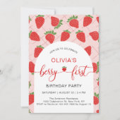 ストロベリー1st誕生日パーティーベリー最初 招待状 (正面)