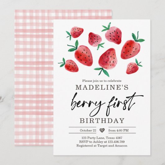 ストロベリー1st誕生日招待状ファーストベリースウィート 招待状 (正面/裏面)