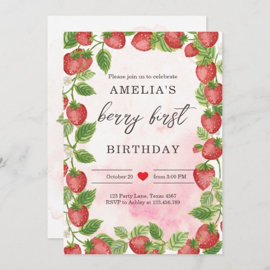 ストロベリー1st誕生日招待状ファーストベリースウィート 招待状 (正面/裏面)