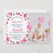 ストロベリー1st誕生日招待状ベリースウィート サンキューカード (正面)