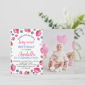 ストロベリー1st誕生日招待状ベリースウィート サンキューカード (スタンド正面)