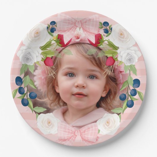 ストロベリー1st Berry Sweet誕生日写真 ペーパープレート (正面)