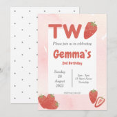 ストロベリー ツー誕生日 招待状 (正面/裏面)