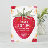ストロベリー&デイジーベリーファースト誕生日招待状 招待状 (スタンド正面)