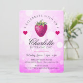 ストロベリー ハーツ バースデー ガール ピンク サンキューカード (スタンド正面)