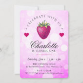 ストロベリー ハーツ バースデー ガール ピンク サンキューカード (正面)