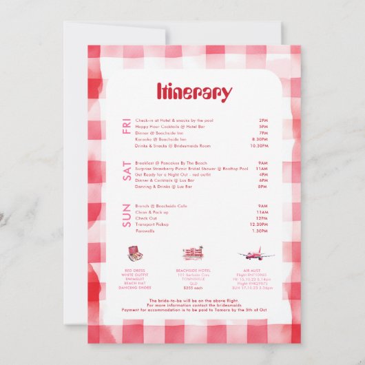 ストロベリー・バチェロレッテの週末旅行スケジュール 招待状 (裏面)
