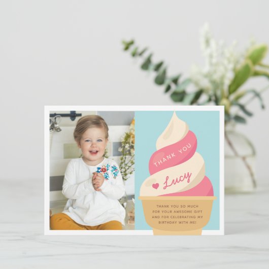 ストロベリー バニラ アイスクリーム キッズ バースデー フォト サンキューカード (スタンド正面)
