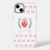 ストロベリー ピンク ギンガム リボン お名前入り Case-Mate iPhoneケース (裏面)