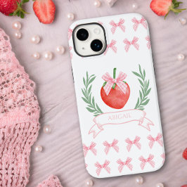 ストロベリー ピンク ギンガム リボン お名前入り Case-Mate iPhone 14 PLUSケース
