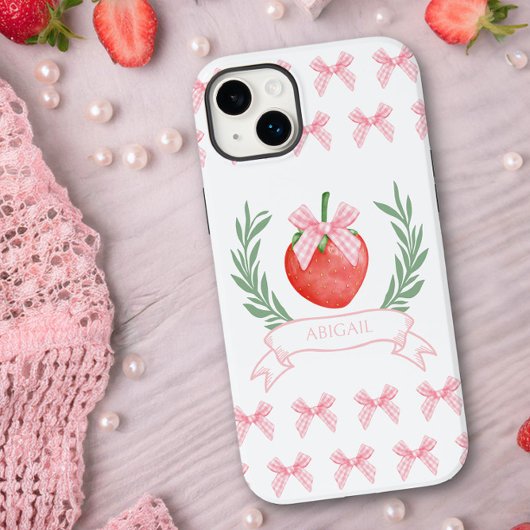 ストロベリー ピンク ギンガム リボン お名前入り Case-Mate iPhoneケース