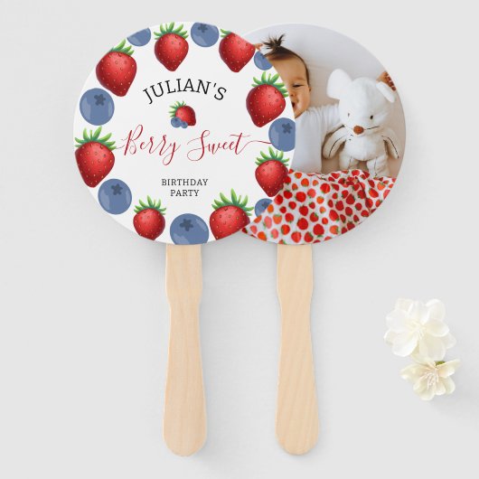 ストロベリー&ブルーベリーガールバースデーパーティーの写真 ハンドファン (正面&裏面)
