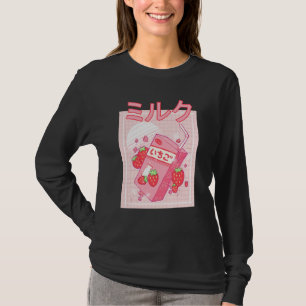 ストロベリー ミルクシェイク カートン ピンク 日本のレトロ Tシャツ