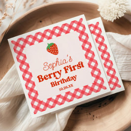 ストロベリー 赤 ピンク ベリー ファースト 1歳 誕生日 パーティー スタンダードランチョンナプキン