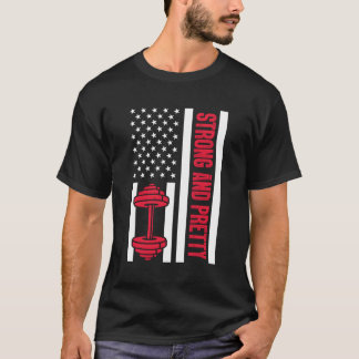 ストロングとかわいらしフィットネスアメリカ国旗の持ち上げ Tシャツ