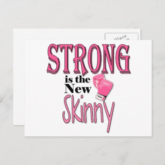 ストロングは新しいスキニー!ピンクのボクシング手袋 ポストカード (正面/裏面)