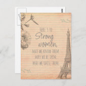 ストロングウィメンズ引用文パリ紙エッフェルタワー ポストカード (正面/裏面)
