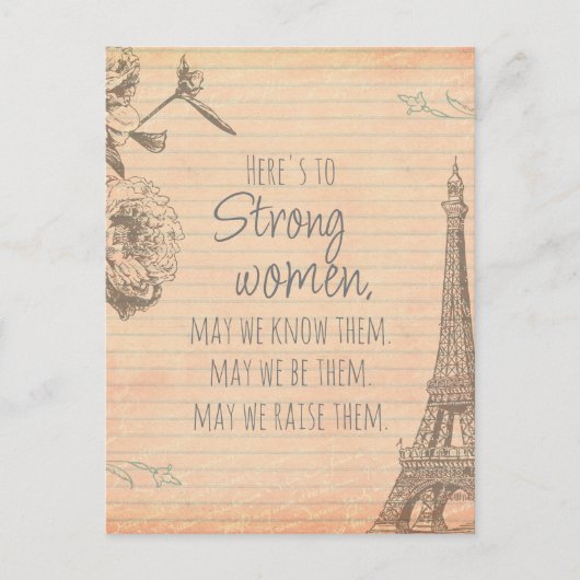 ストロングウィメンズ引用文パリ紙エッフェルタワー ポストカード (正面)
