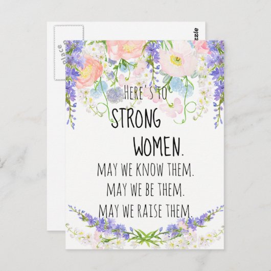 ストロングウィメンズ赤面ピンクピーニーズブルーデルフィニウム ポストカード (正面/裏面)