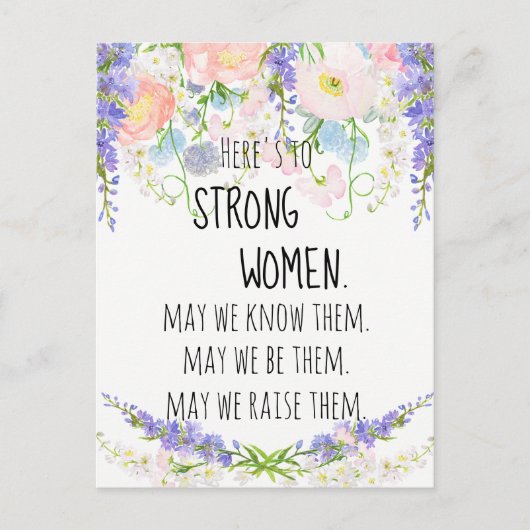 ストロングウィメンズ赤面ピンクピーニーズブルーデルフィニウム ポストカード (正面)