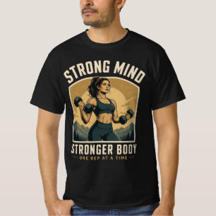 ストロングマインド ストロンガーボディジムモチベーションデザイン Tシャツ