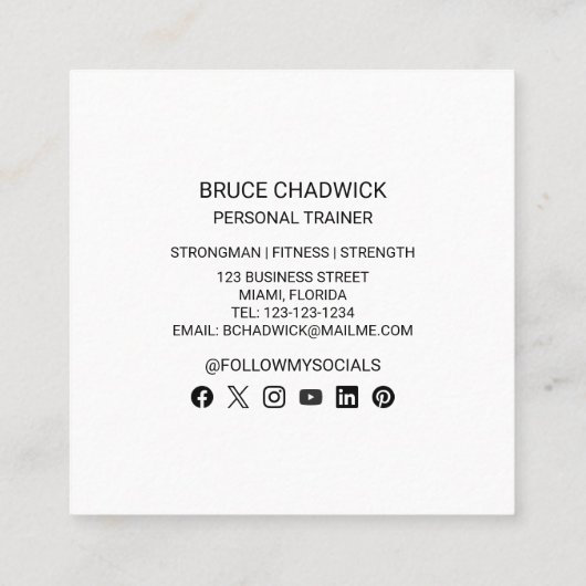 ストロングマンジムスポーツフィットネスパーソナルトレーナー スクエア名刺 (裏面)