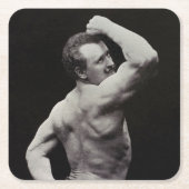 ストロングメンユーゲンサンドーボディビルによる新しいポーズ スクエアペーパーコースター (正面)