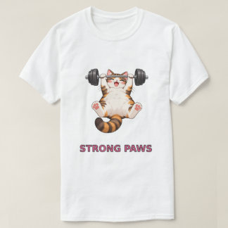 ストロング・ポーズの猫のウェイトリフティングTシャツ Tシャツ