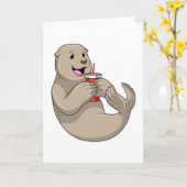 ストローをくわえたマグカップのシール カード (黄色い花)