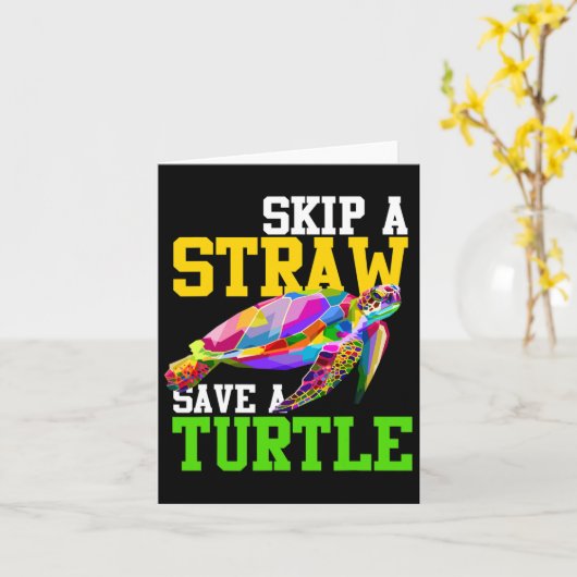 ストローを使わずにカメを救おう - 気候変動Tシャツ カード (黄色い花)