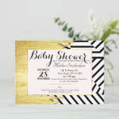 ストローエレガントクフェイク&ストライプ金ゴールドパターン 招待状 (スタンド正面)