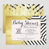 ストローエレガントクフェイク&ストライプ金ゴールドパターン 招待状 (正面/裏面)