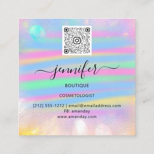 ストローク絵を描ピンク抽象芸術カスタムQRロゴ スクエア名刺 (裏面)