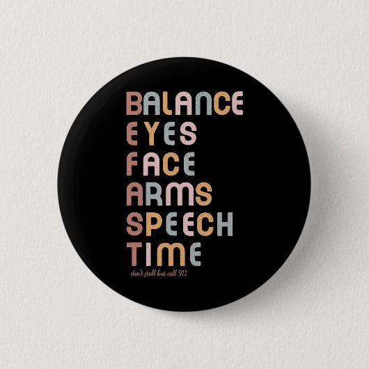 ストローク認識度月赤いリボンニューロナースストロ 缶バッジ (正面)