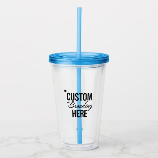 ストローパーソナライズされた付きロゴブルーアクリルタンブラー アクリルタンブラー (正面)