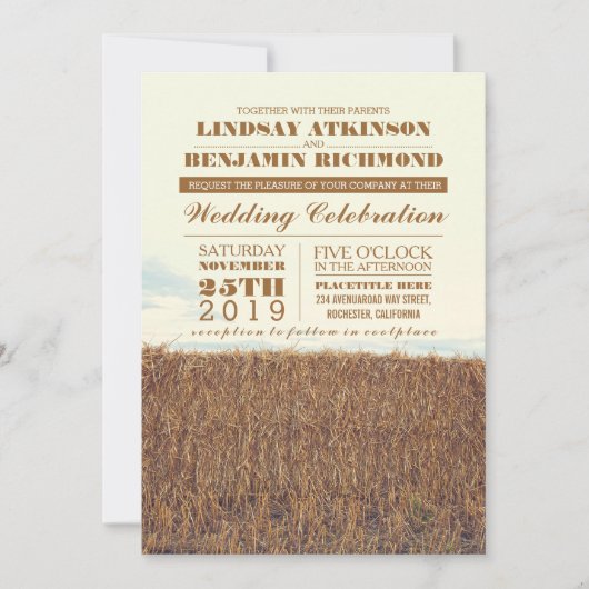 ストローベールの田舎の結婚式の招待状 招待状 (正面)