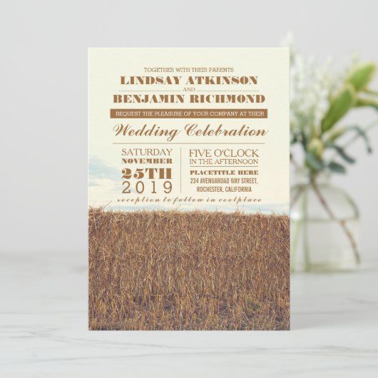 ストローベールの田舎の結婚式の招待状 招待状 (スタンド正面)