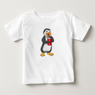 ストロー付き飲料用カップ付ペンギン ベビーTシャツ