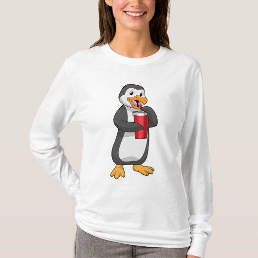 ストロー付き飲料用カップ付ペンギン Tシャツ (正面)