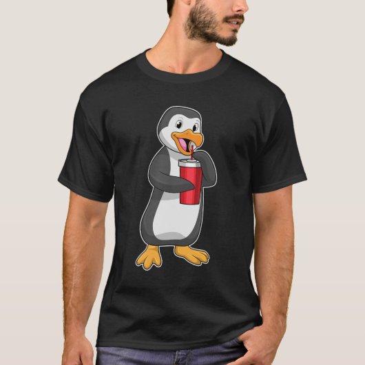 ストロー付き飲料用カップ付ペンギン Tシャツ (正面)