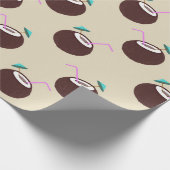 ストロー模様のココナッツカクテル – 夏のビーチ ラッピングペーパー (角)