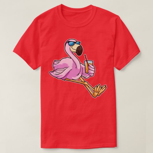 ストロー飲み物フラミンゴ Tシャツ (デザイン正面)