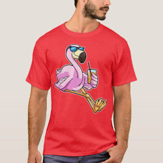 ストロー飲み物フラミンゴ Tシャツ