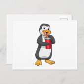 ストロ付きドリンクカップのペンギン ポストカード (正面/裏面)