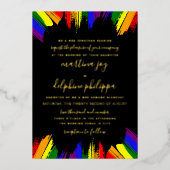 ストロ絵を描ックプライドフラグ黒フォーマルLGBT結婚の 箔招待状 (正面)