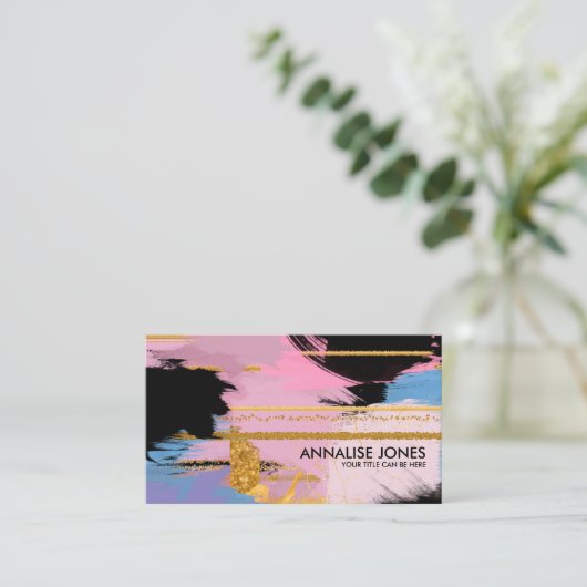 ストロ絵を描ーンと金ゴールドライン – パステル 名刺 (スタンド正面)