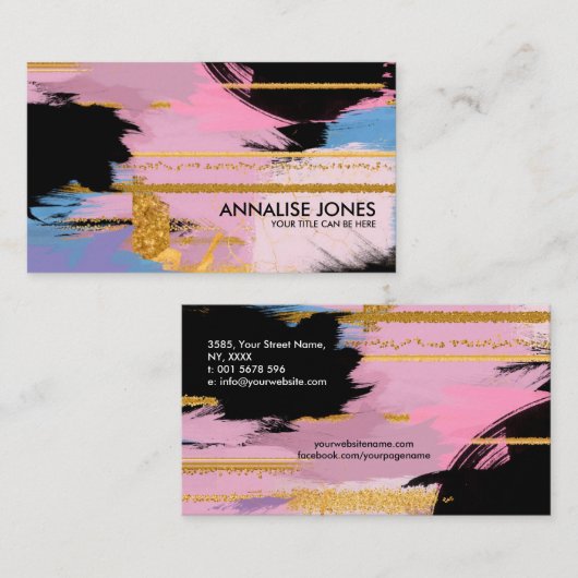 ストロ絵を描ーンと金ゴールドライン – パステル 名刺 (正面/裏面)